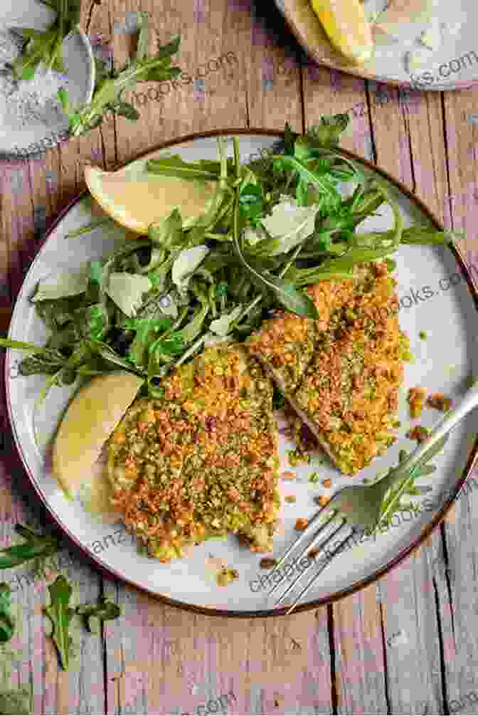 A Beautifully Plated Pistachio Crusted Chicken, Accompanied By Roasted Vegetables Hello 350 Pistachio Recipes: Best Pistachio Cookbook Ever For Beginners Bundt Cake Recipe Chocolate Truffle Layer Cake Recipe Easy Cheesecake Homemade Salad Dressing Recipe 1